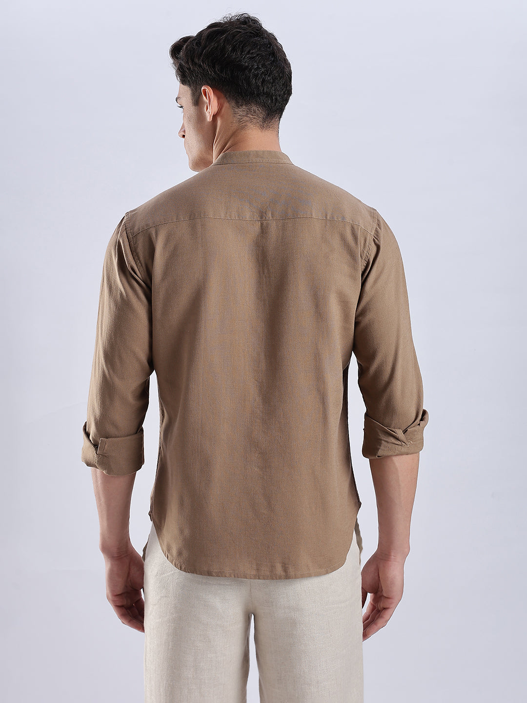 Kyoto Linen Mandarin Shirt in Mocha Dust