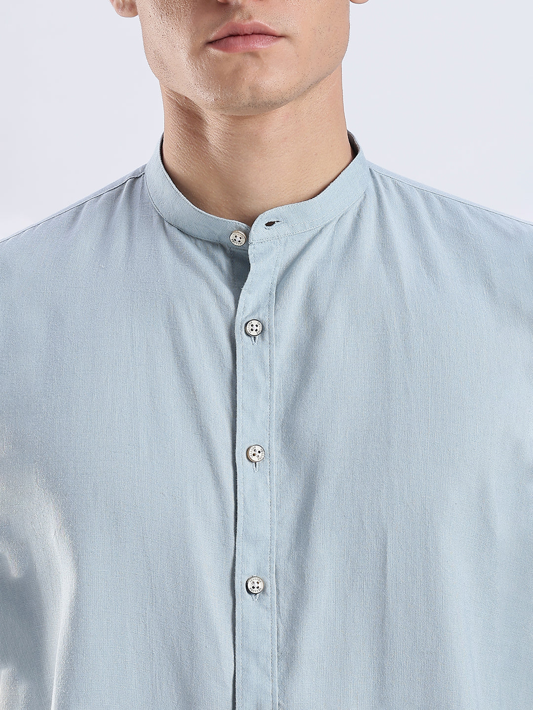Kyoto Linen Mandarin Shirt in Shibuya Blue
