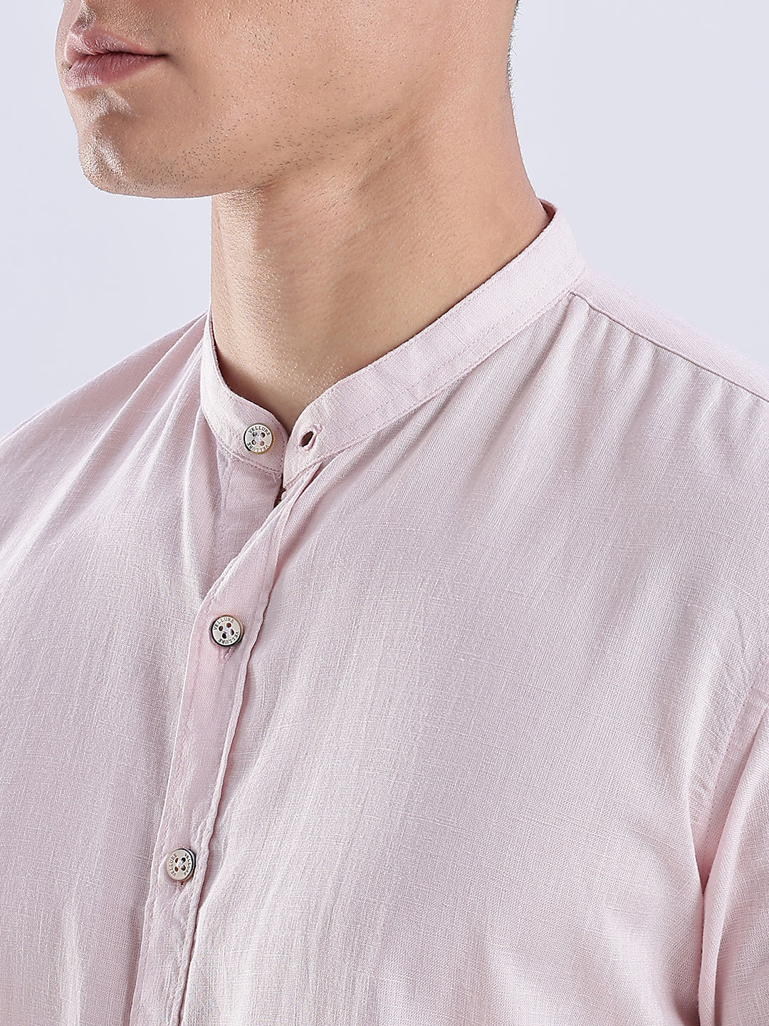 Kyoto Linen Mandarin Shirt in Shiro Pink