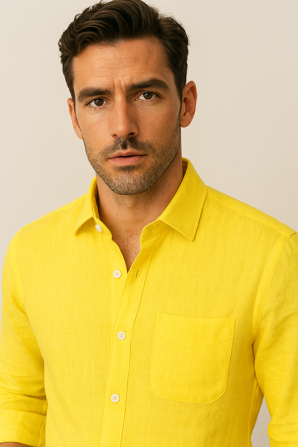 (1 of 1) 100% Linen Soft Touch Canary Yellow Shirt