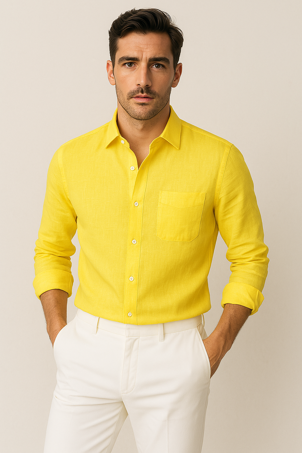 (1 of 1) 100% Linen Soft Touch Canary Yellow Shirt