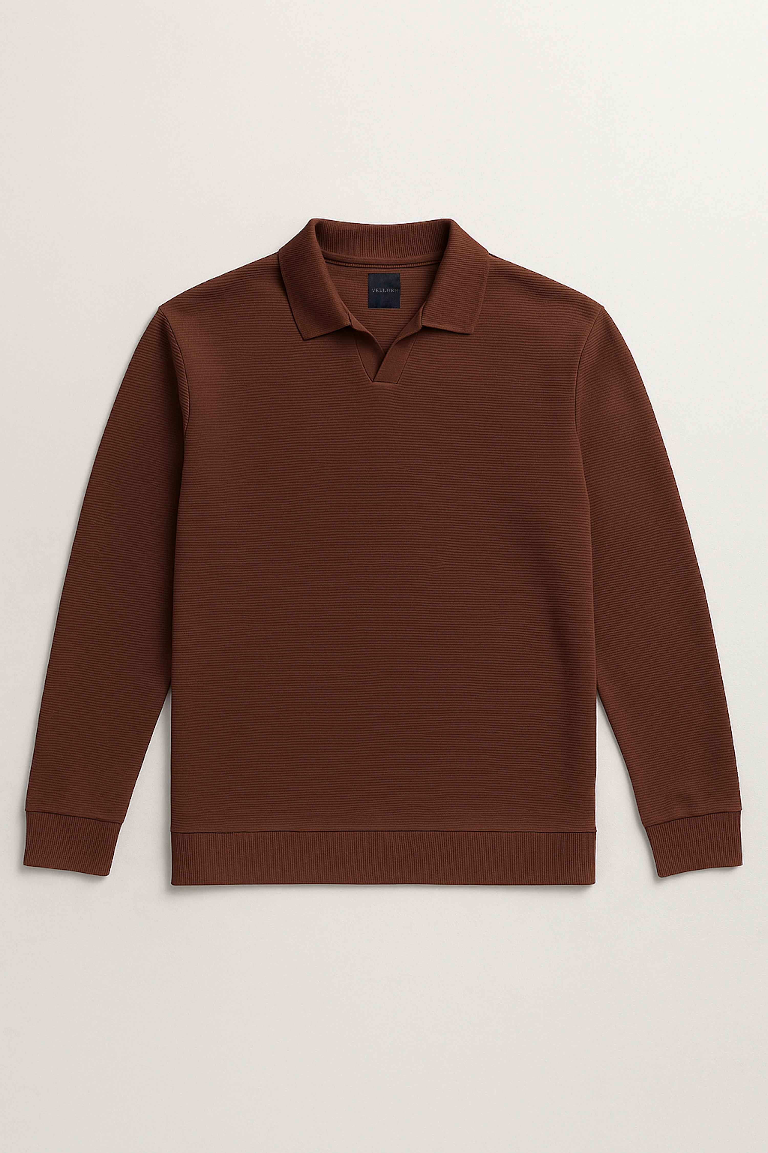 Ottoman Rib Knit Polo in Deep Brown
