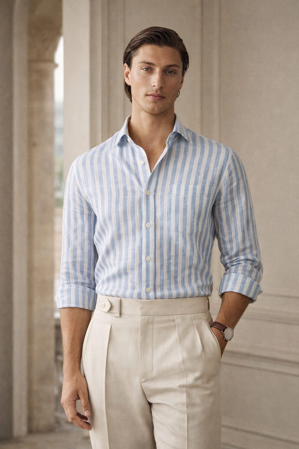 Vellure 100% Linen Côte Bleu Stripe Linen Shirt