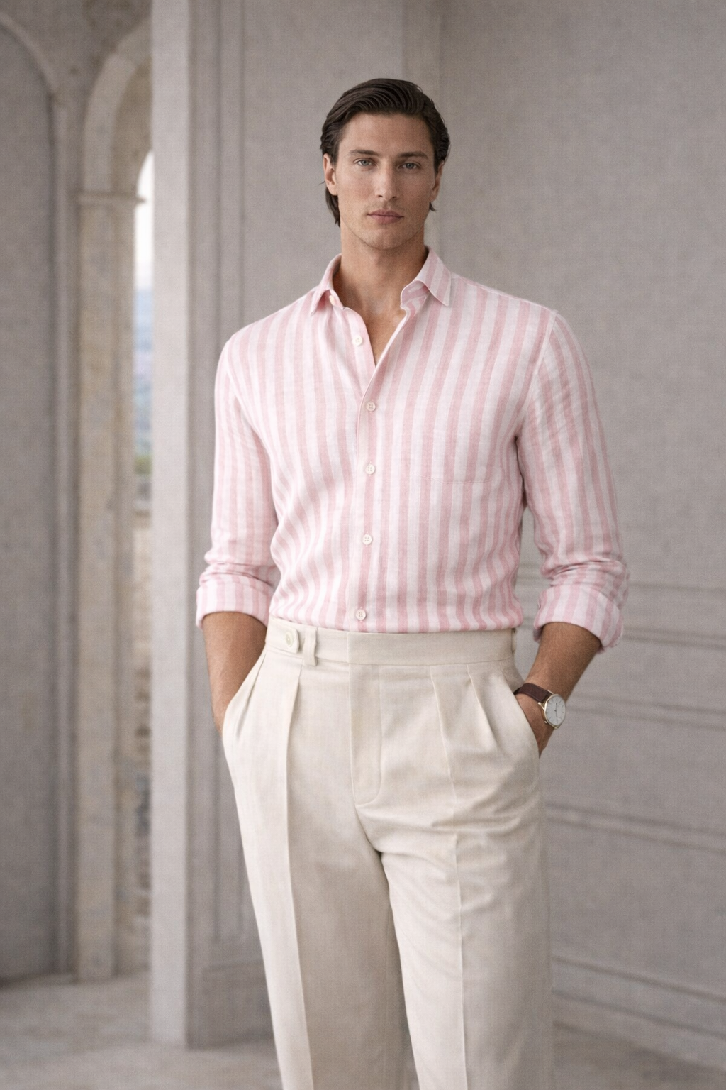 Vellure Blush Pink Stripe 100% Linen Shirt