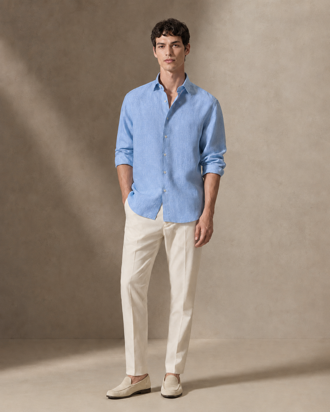 100% Linen Soft Touch Frosty Powder Blue Shirt