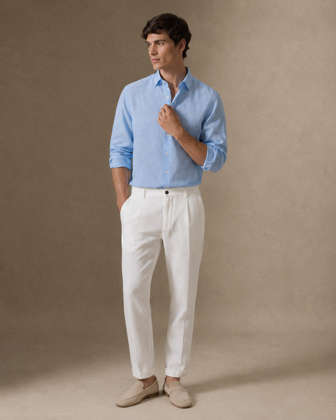 100% Linen Soft Touch Frosty Powder Blue Shirt