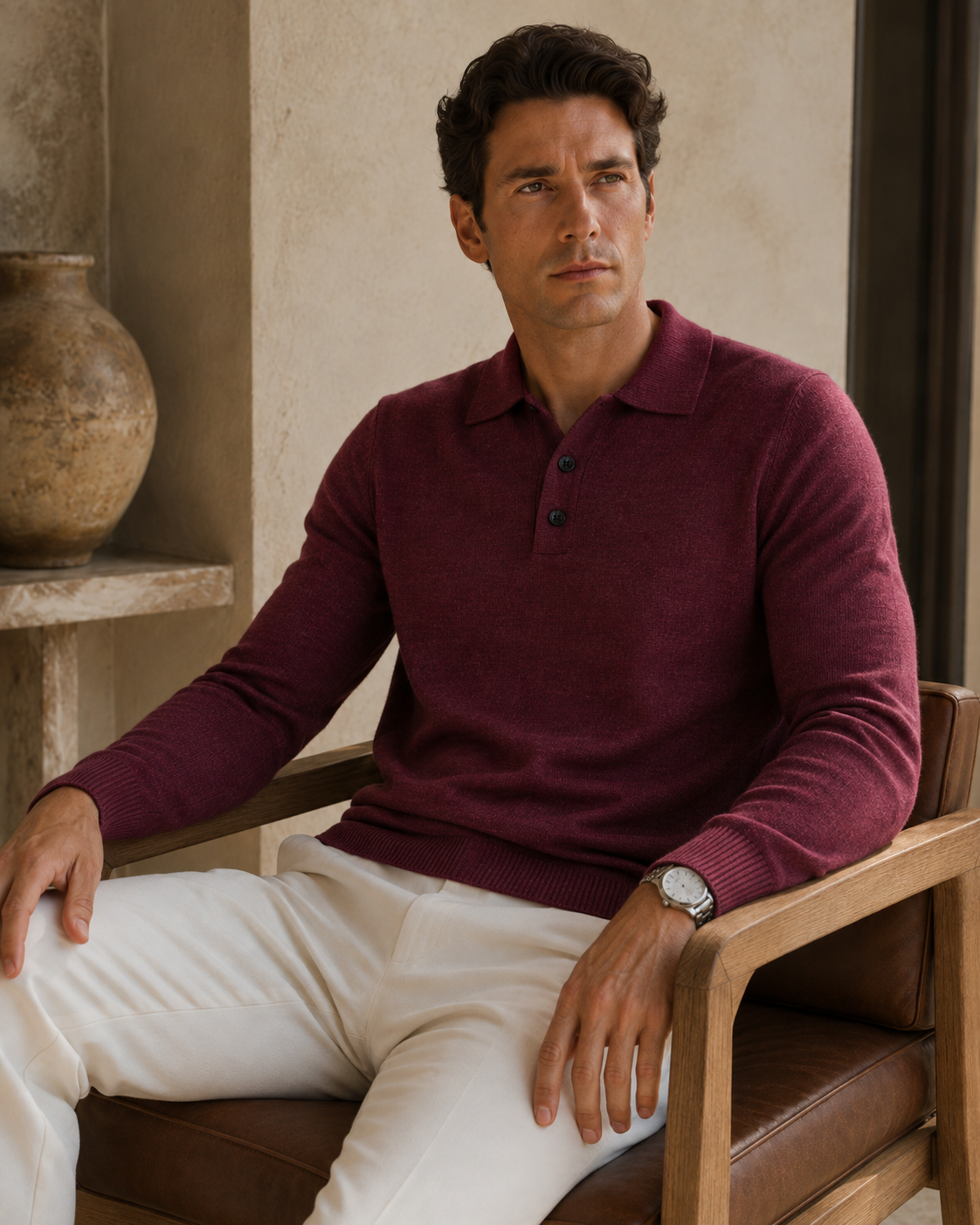 The Heirloom Knit Polo in Bordeaux Wine