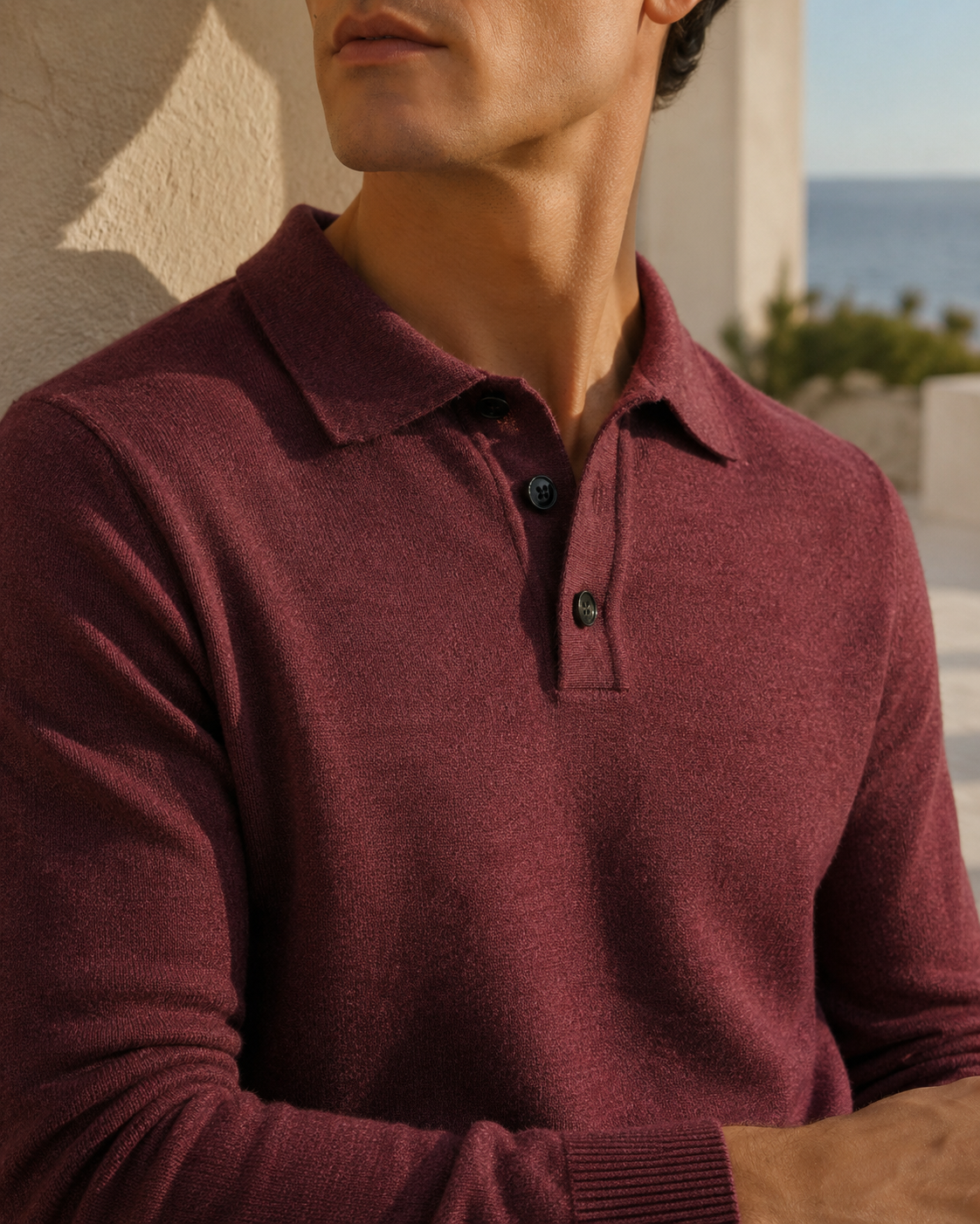 The Heirloom Knit Polo in Bordeaux Wine