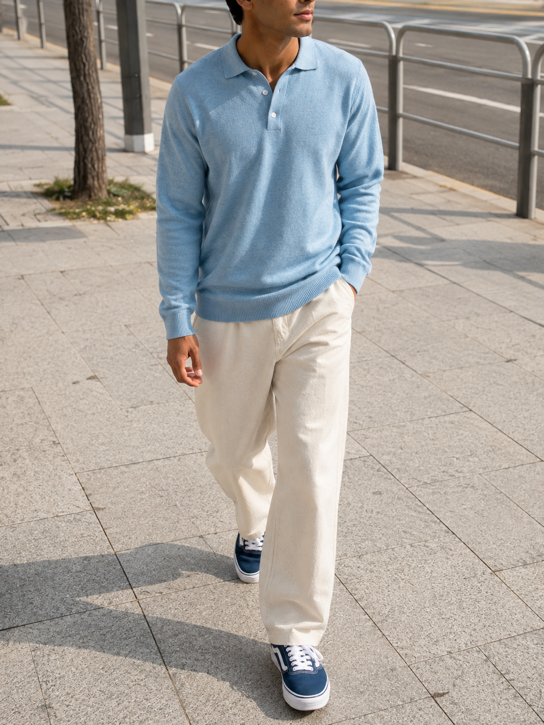 The Heirloom Knit Polo in Ice Blue