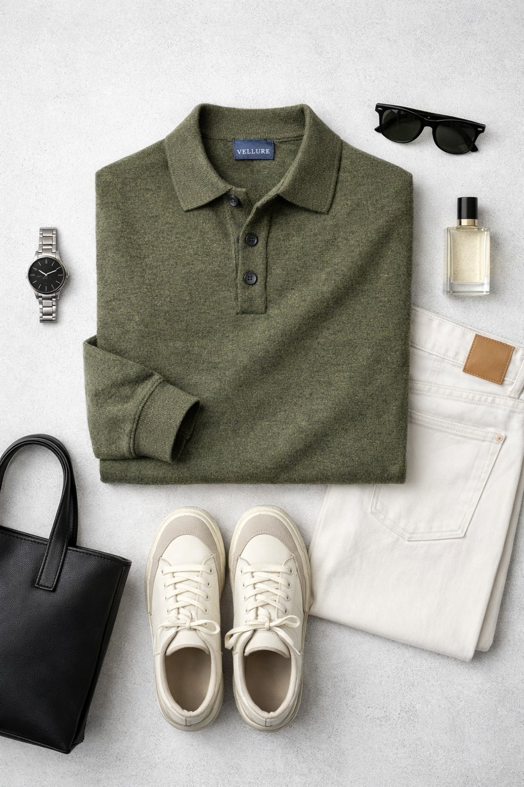 The Heirloom Mélange Knit Polo in Olive Green