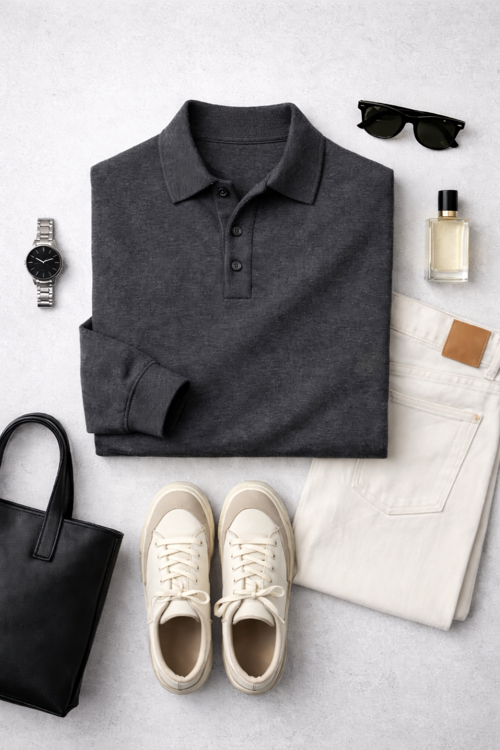 The Heirloom Mélange Knit Polo in Ash Grey