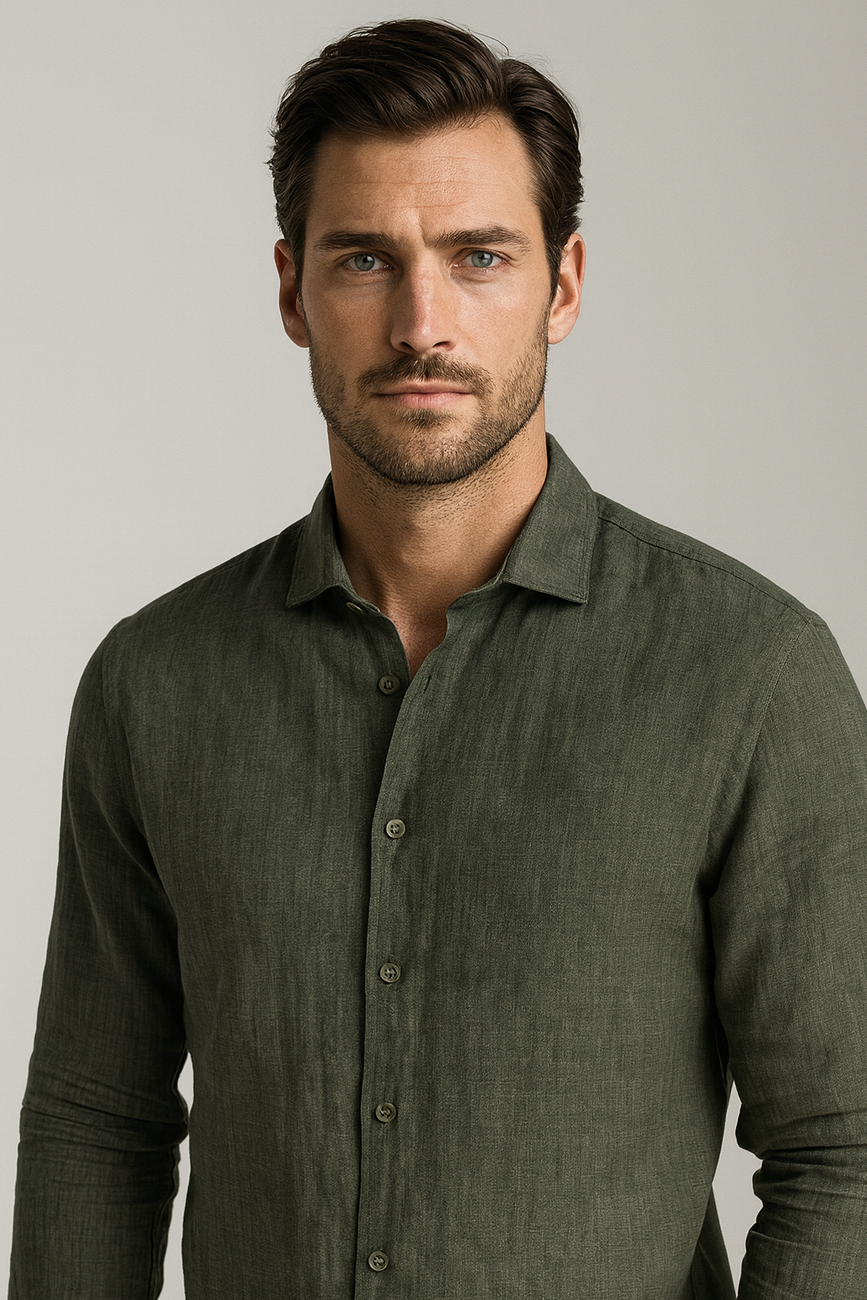 100% Linen Soft Touch Olivewood Shirt