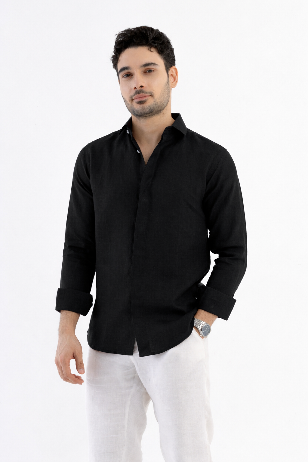 100% Linen Soft Touch Jet Black Shirt