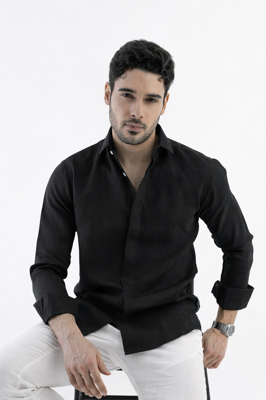100% Linen Soft Touch Jet Black Shirt