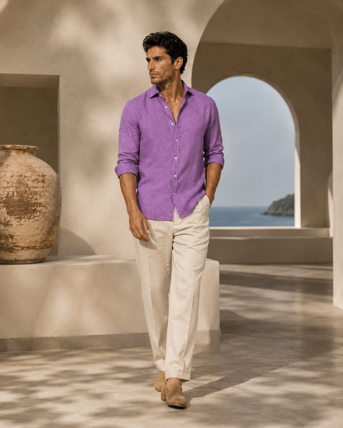 100% Linen Soft Touch Sorrento Violet Linen Shirt