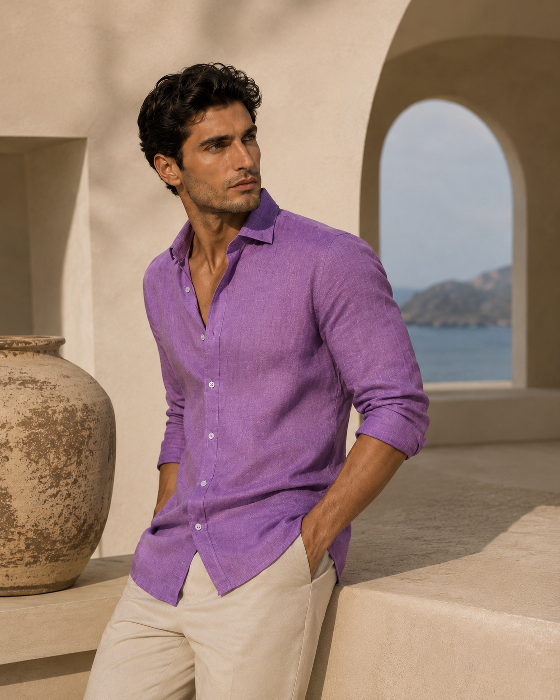 100% Linen Soft Touch Sorrento Violet Linen Shirt