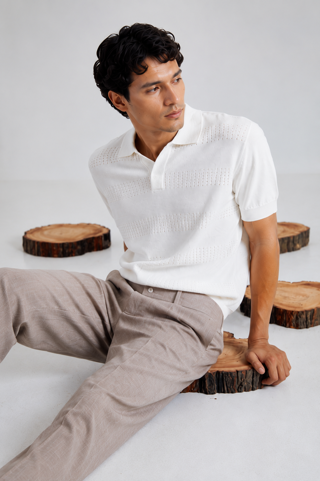 The Riviera Pointelle Polo in Pearl White