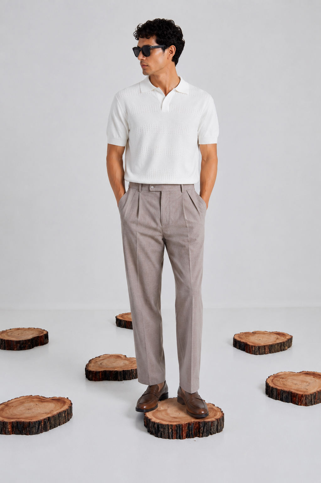 The Riviera Pointelle Polo in Pearl White
