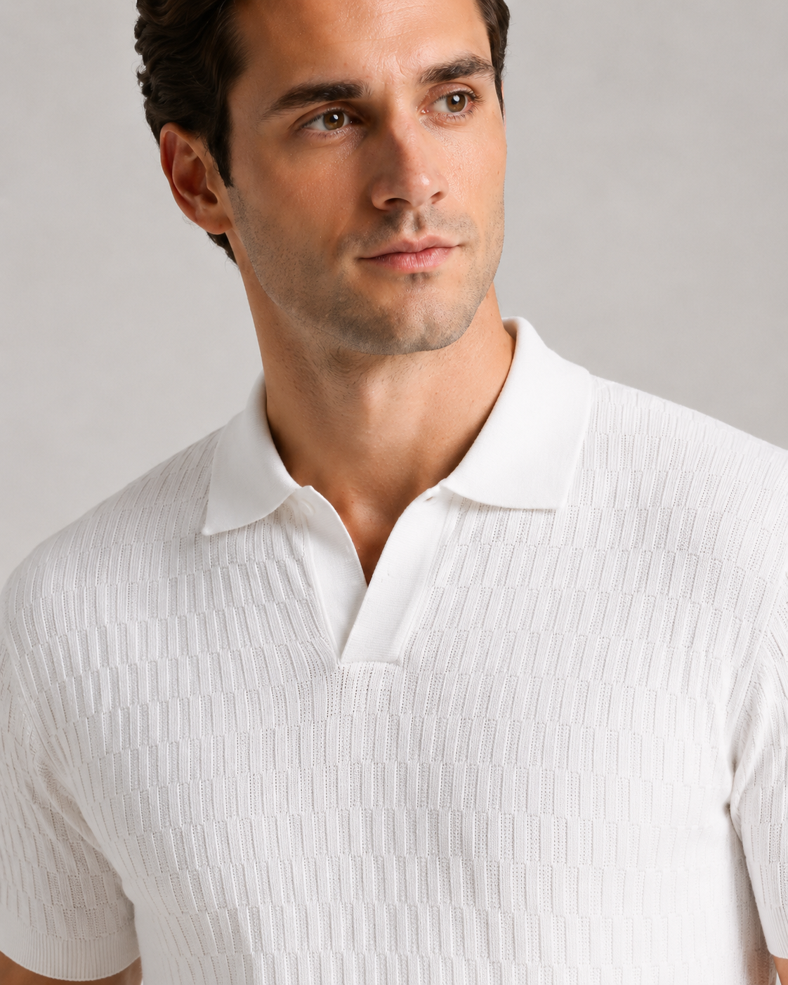 Heritage Grid Jacquard Polo in Roman White