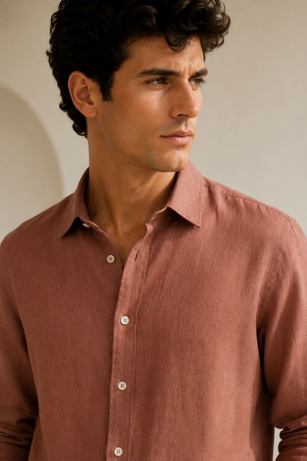 100% Linen Soft Touch Tuscan Rosewood Linen Shirt