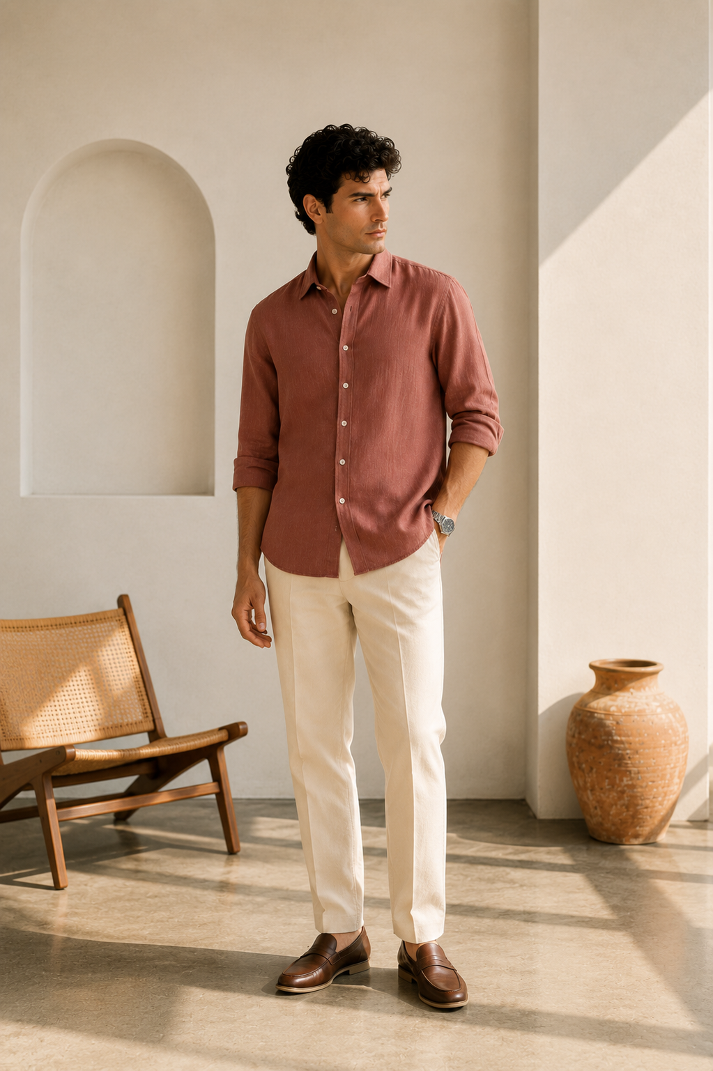 100% Linen Soft Touch Tuscan Rosewood Linen Shirt