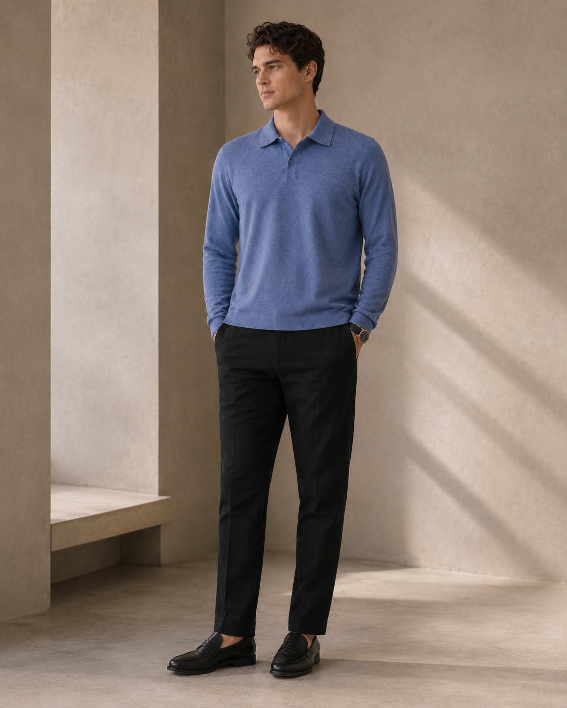 The Heirloom Mélange Knit Polo in Cielo Blue