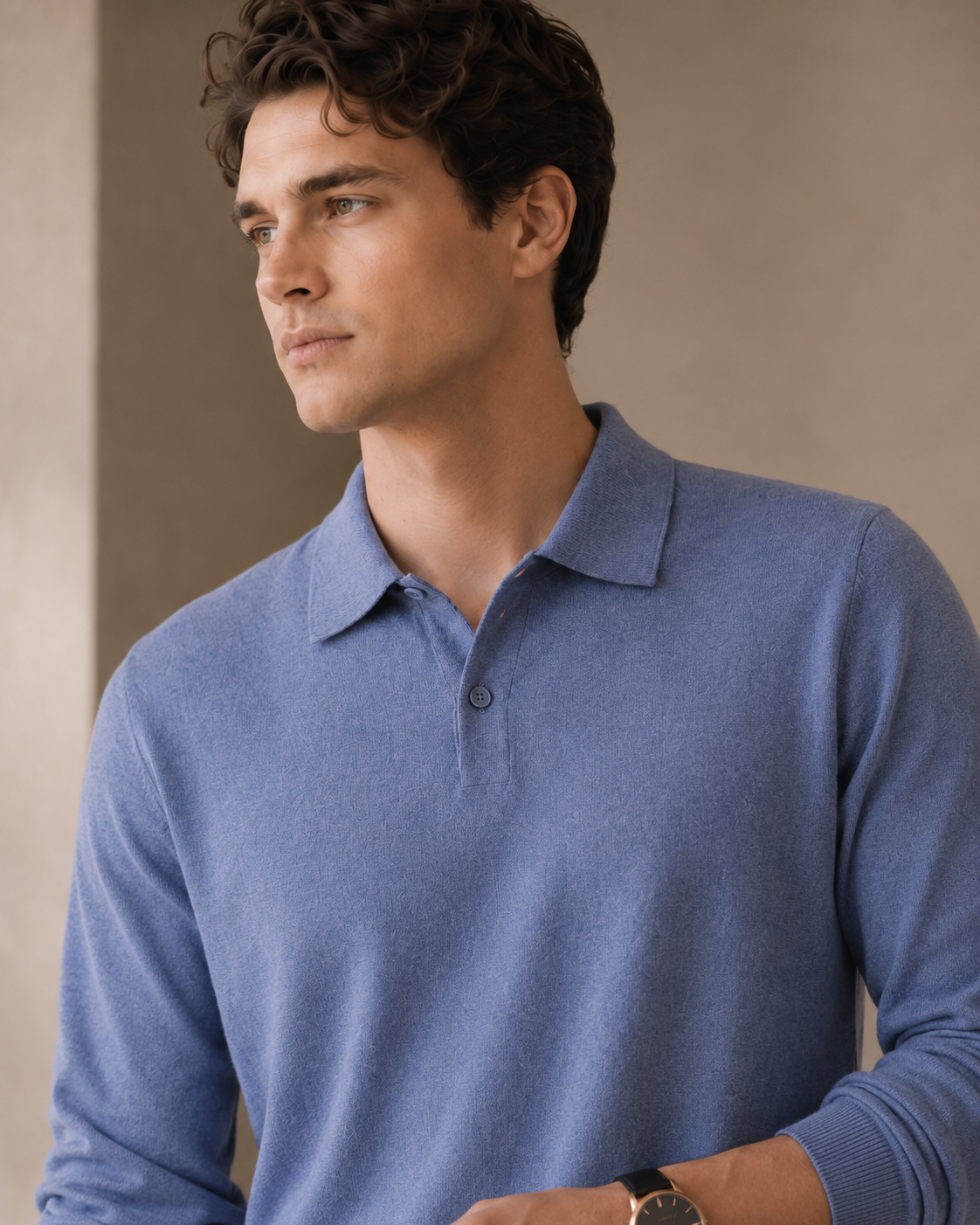The Heirloom Mélange Knit Polo in Cielo Blue