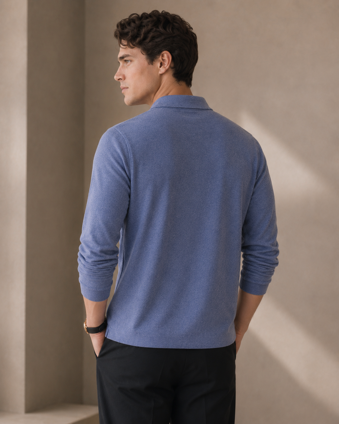 The Heirloom Mélange Knit Polo in Cielo Blue