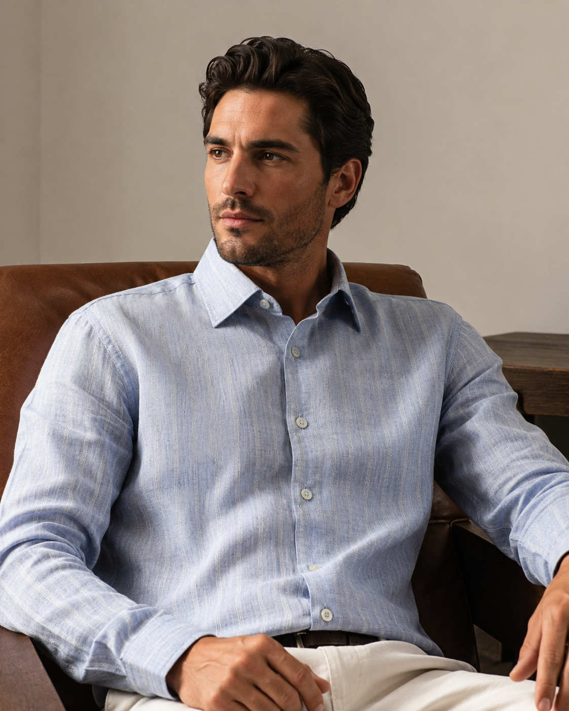 100% Linen Soft Touch St. Tropez Linen Jacquard Shirt