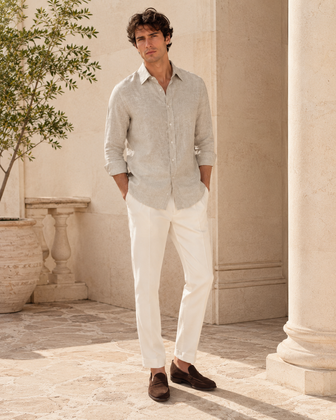 100% Linen Soft Touch Stone Oat Shirt