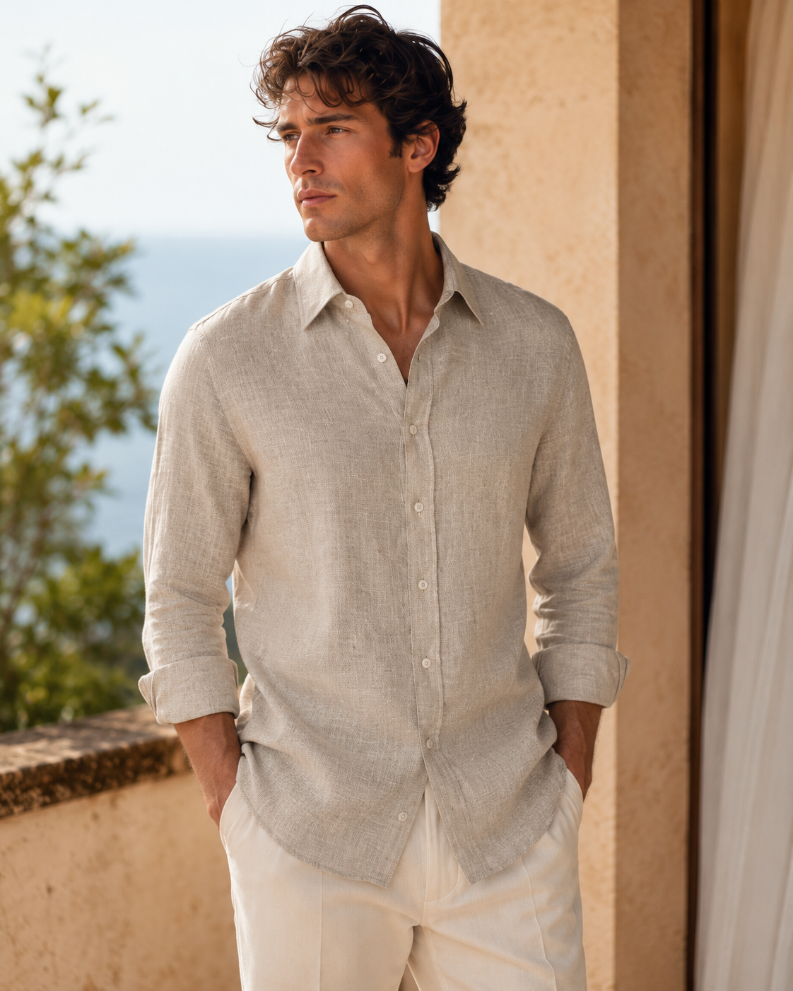100% Linen Soft Touch Stone Oat Shirt