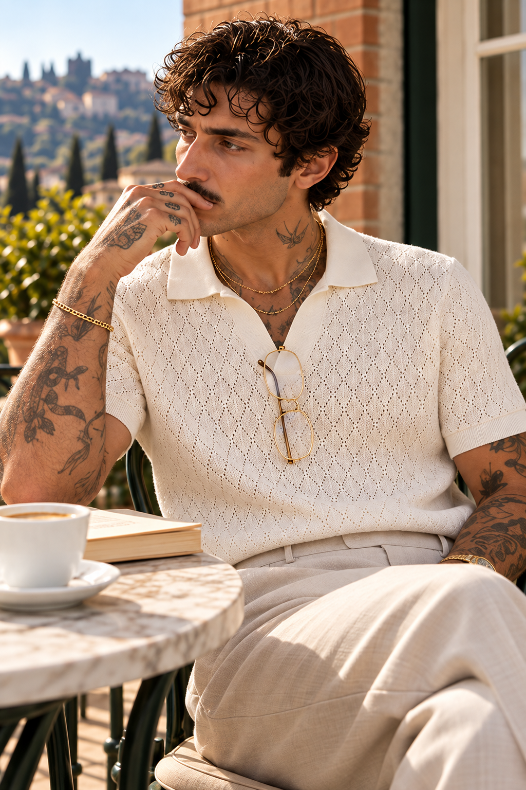 Milano Ivory White Pointelle Polo
