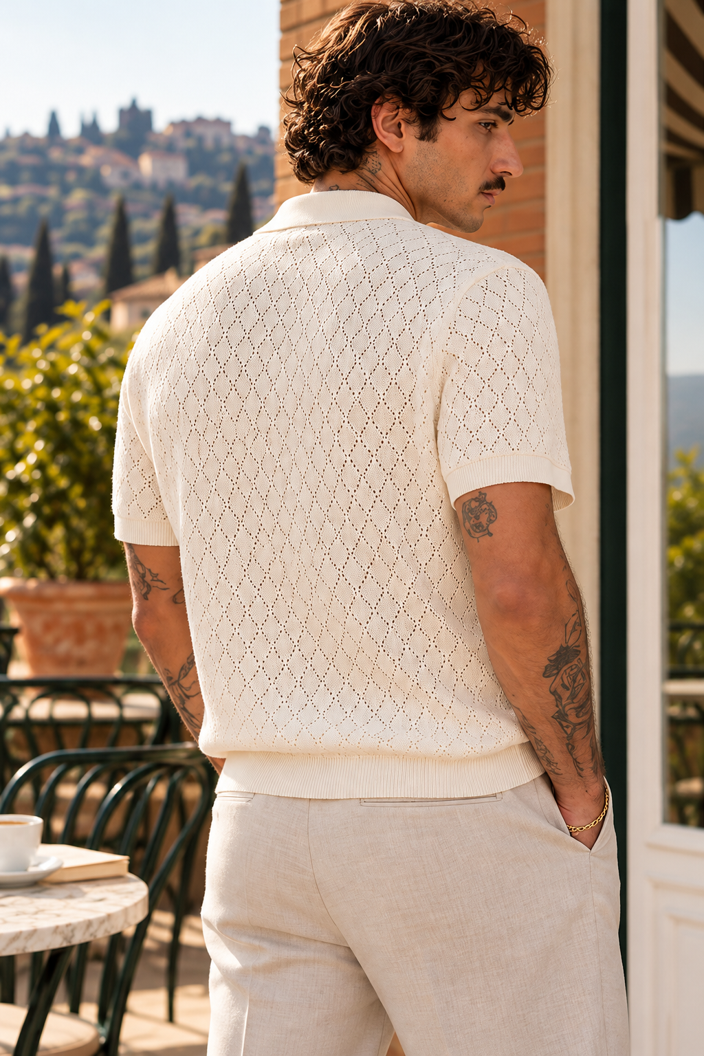 Milano Ivory White Pointelle Polo