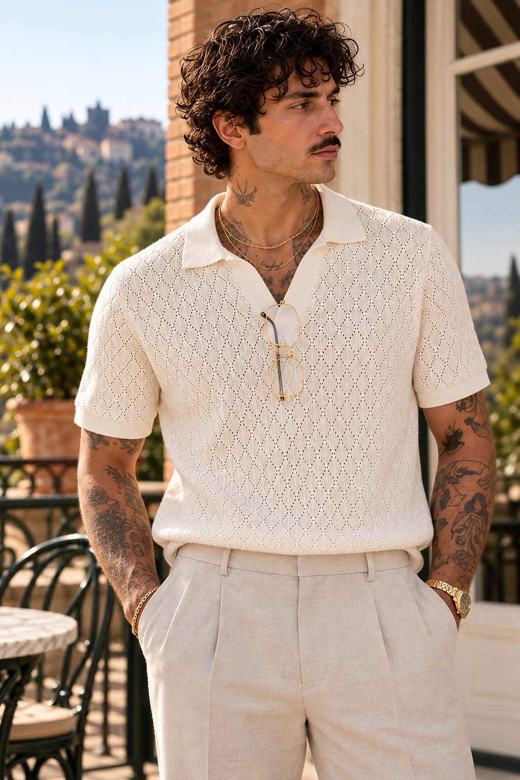 Milano Ivory White Pointelle Polo