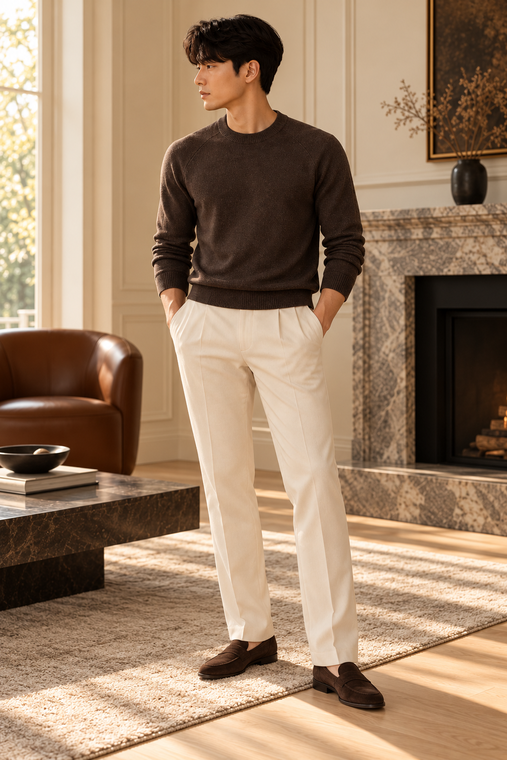 The Cortina Mélange Crewneck Knit in Espresso Brown