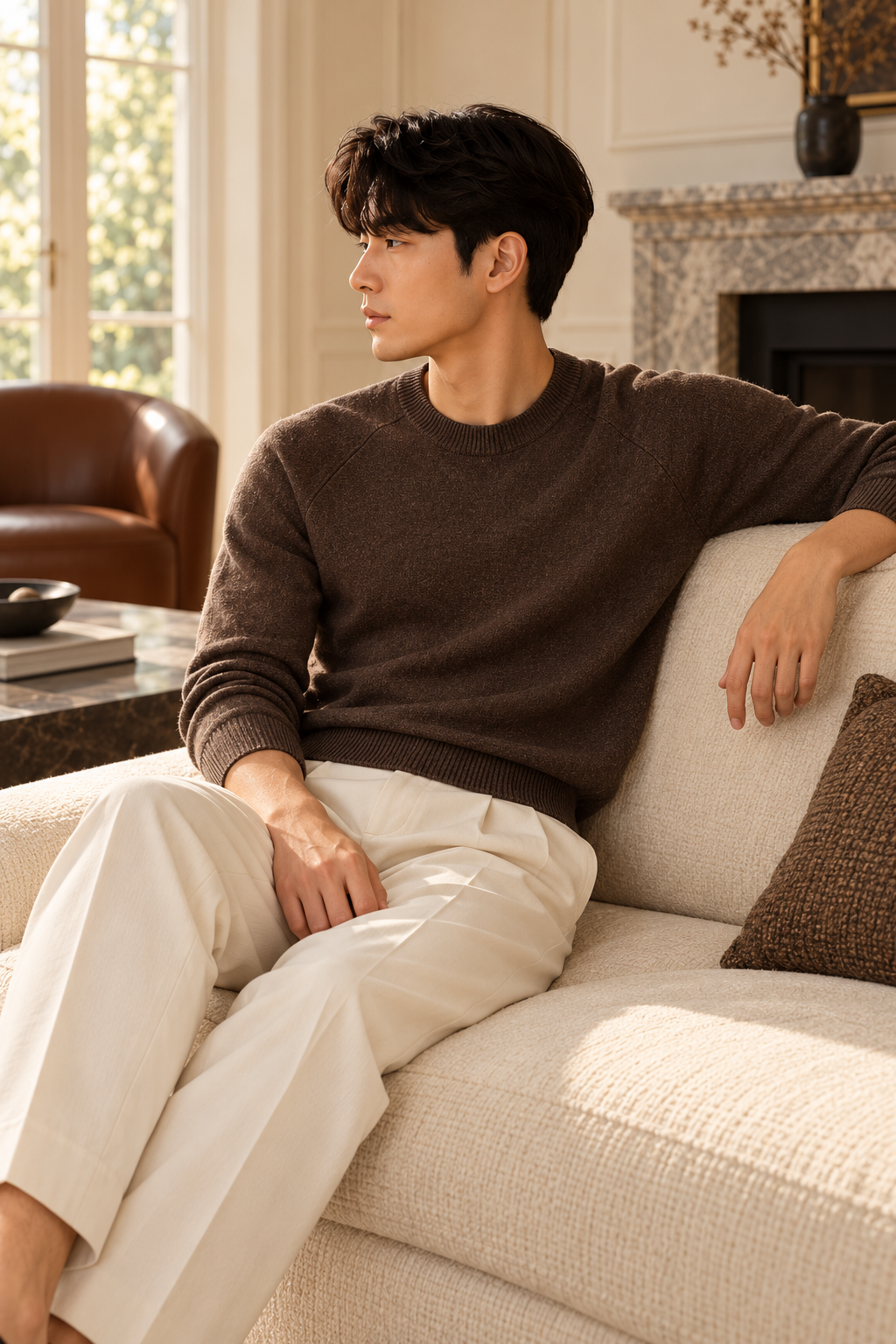 The Cortina Mélange Crewneck Knit in Espresso Brown