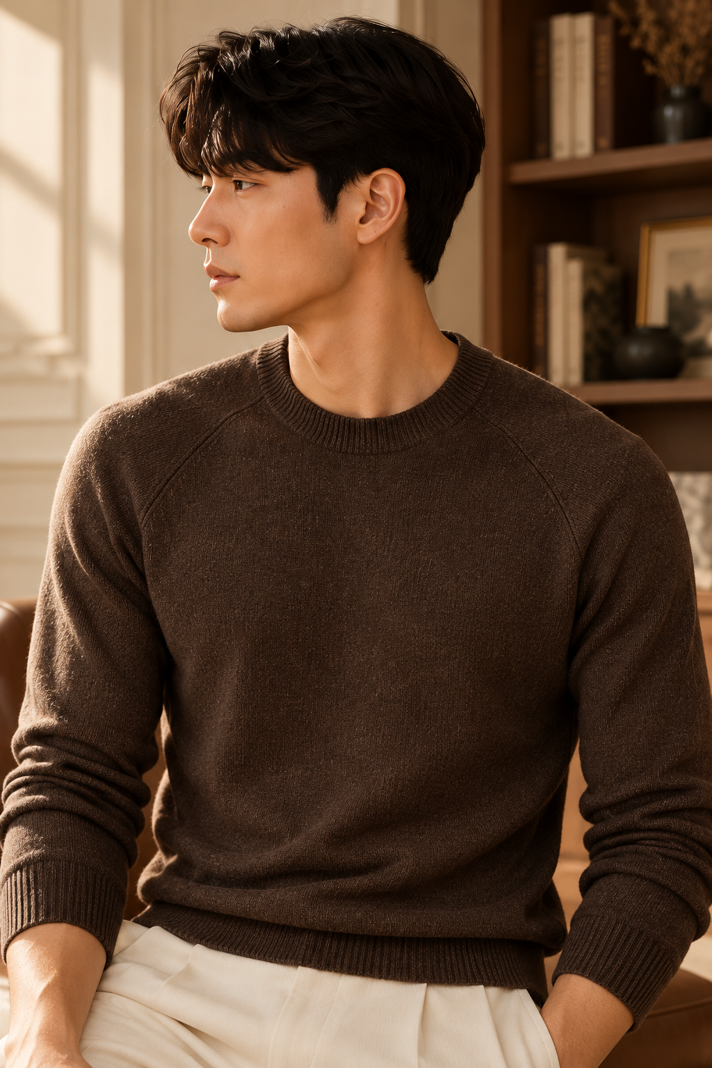The Cortina Mélange Crewneck Knit in Espresso Brown
