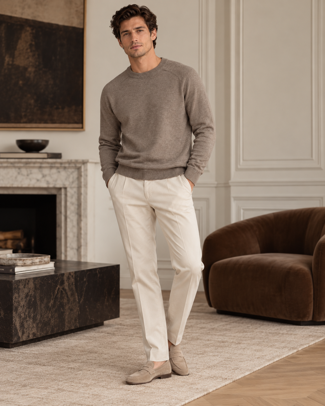 The Cortina Mélange Crewneck Knit in Taupe Brown