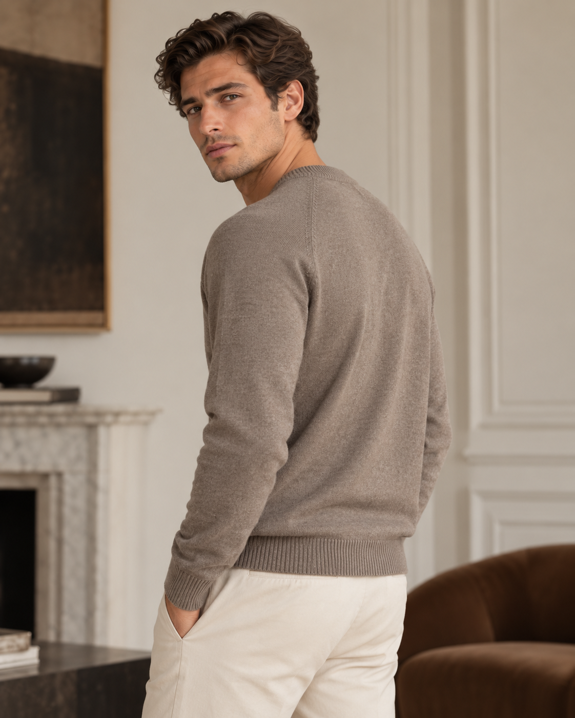 The Cortina Mélange Crewneck Knit in Taupe Brown
