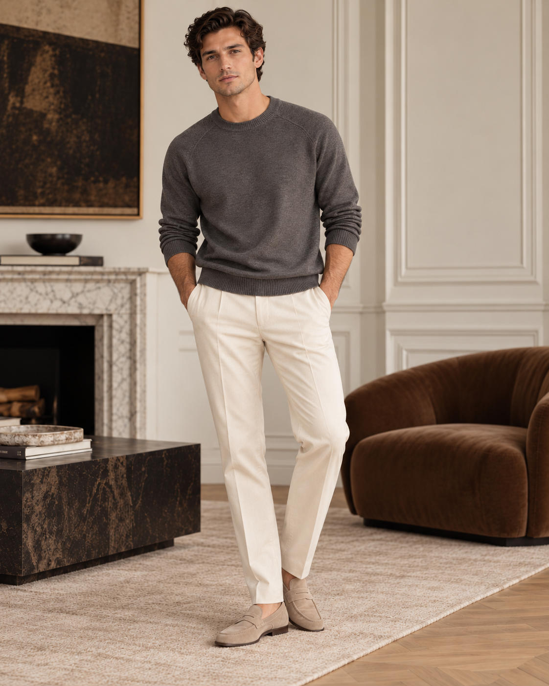 The Cortina Mélange Crewneck Knit in Ash Grey