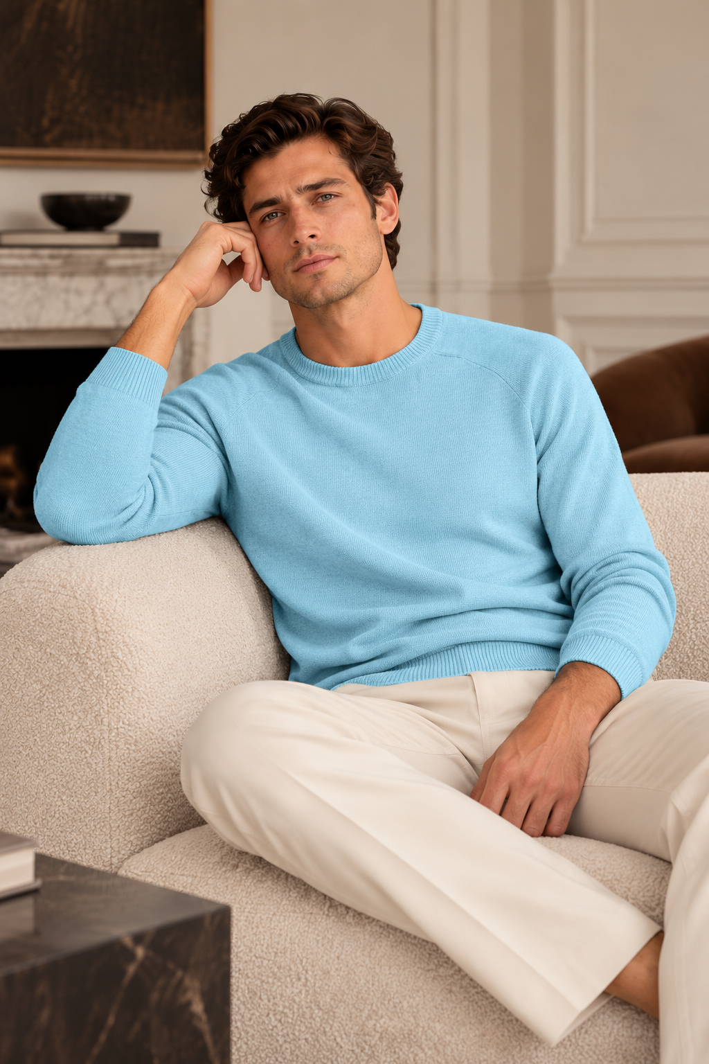 The Cortina Mélange Crewneck Knit in Ice Blue