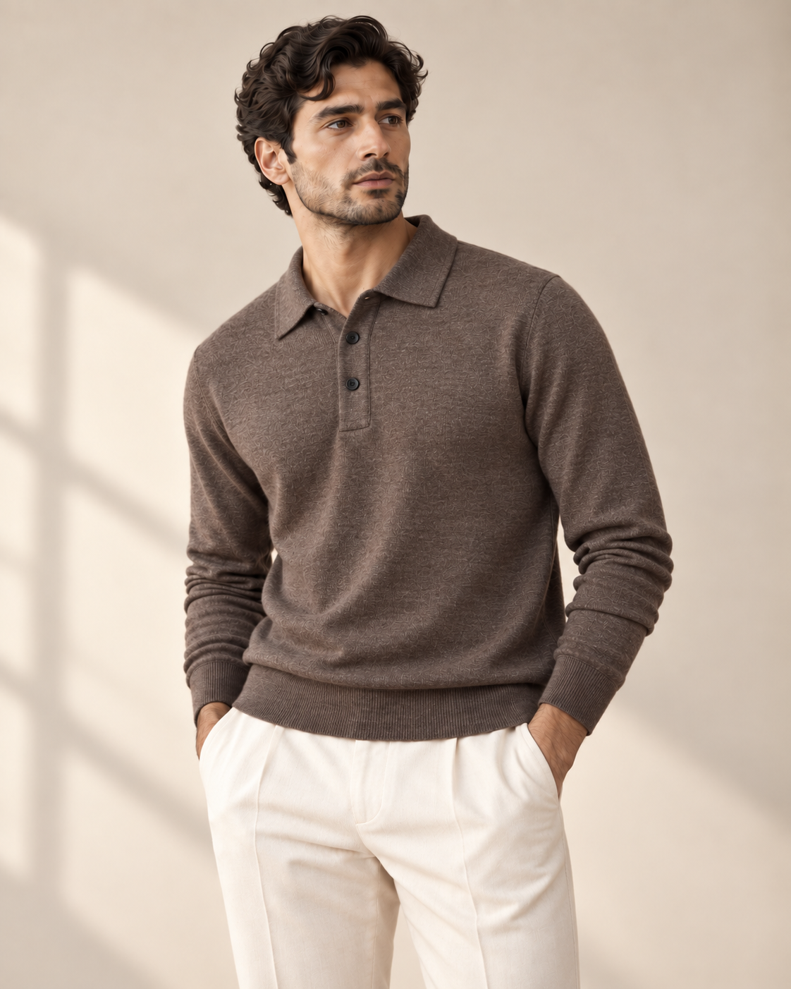 The Heirloom Mélange Knit Polo in Espresso Brown