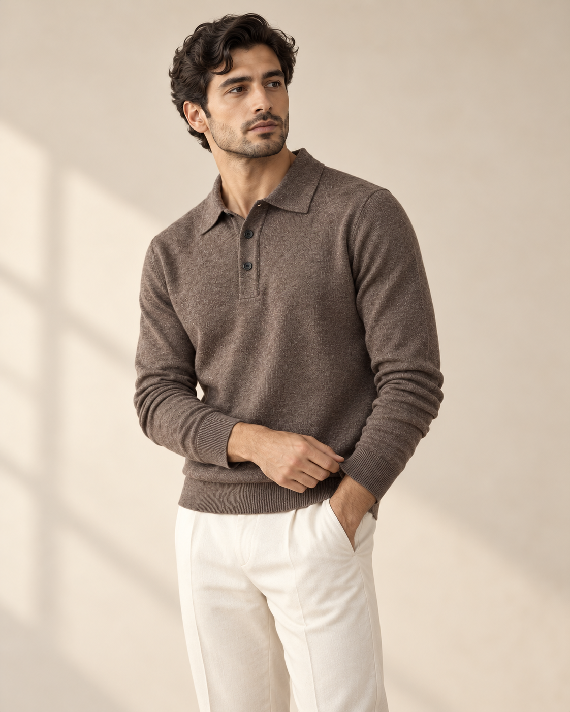 The Heirloom Mélange Knit Polo in Espresso Brown