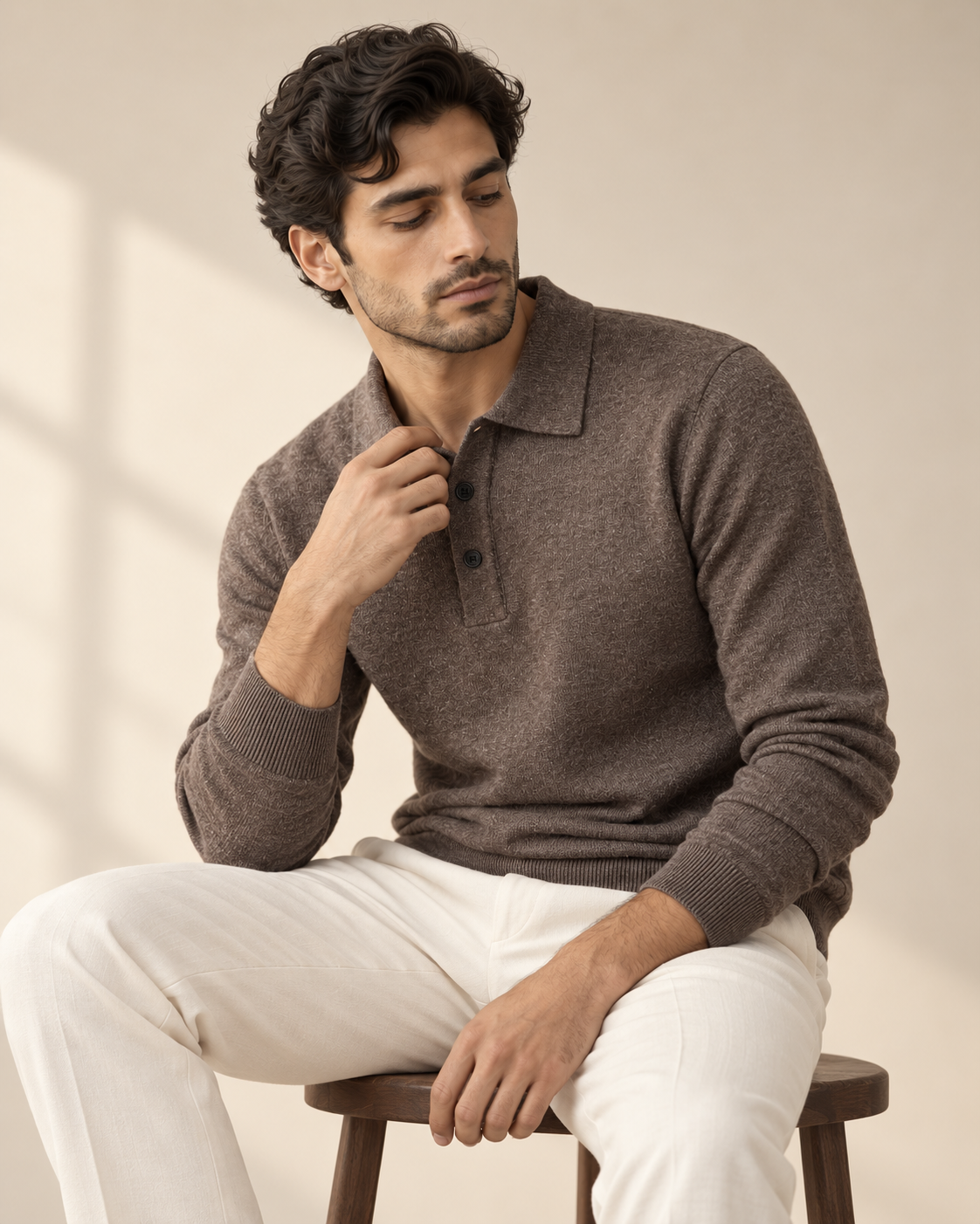 The Heirloom Mélange Knit Polo in Espresso Brown
