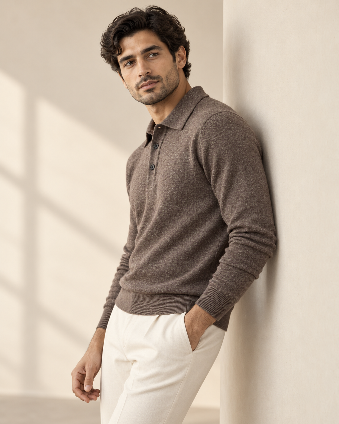 The Heirloom Mélange Knit Polo in Espresso Brown