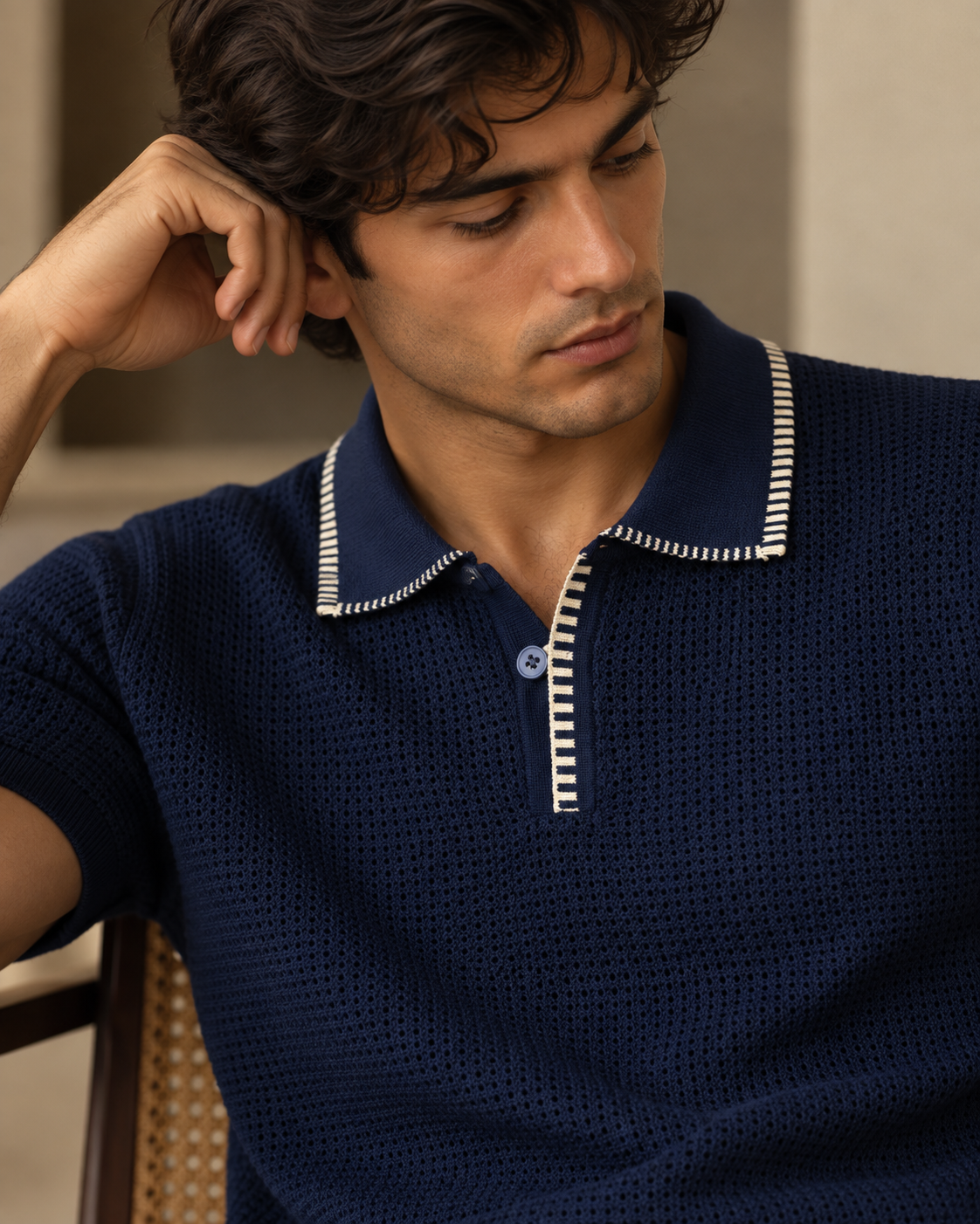 Monaco Club Navy Open-Knit Polo