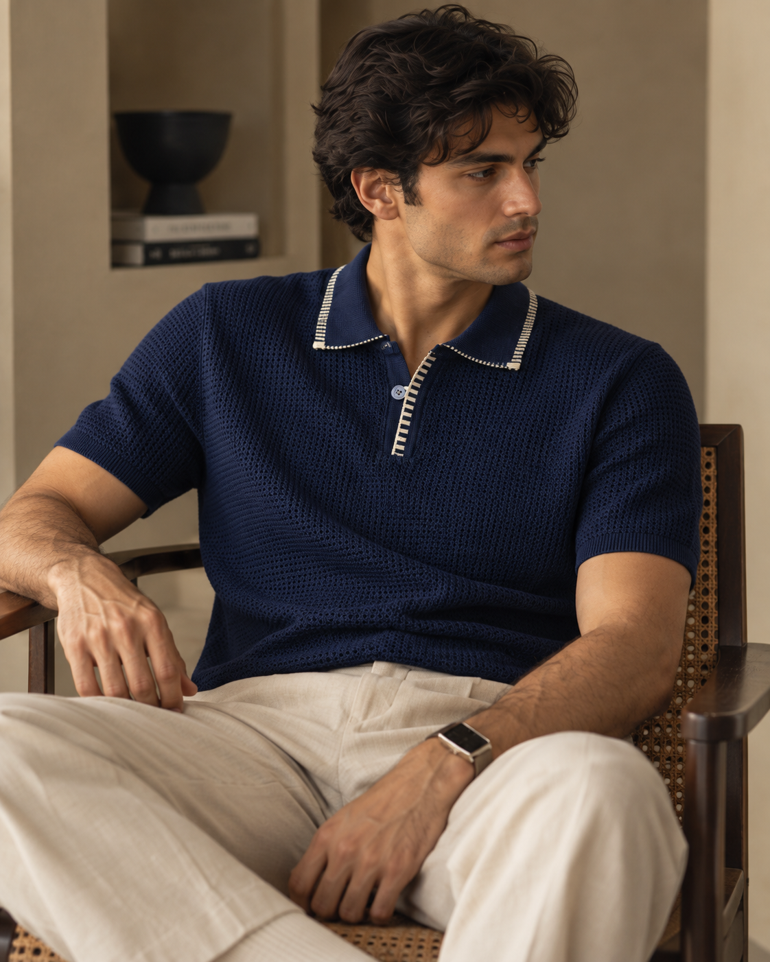 Monaco Club Navy Open-Knit Polo