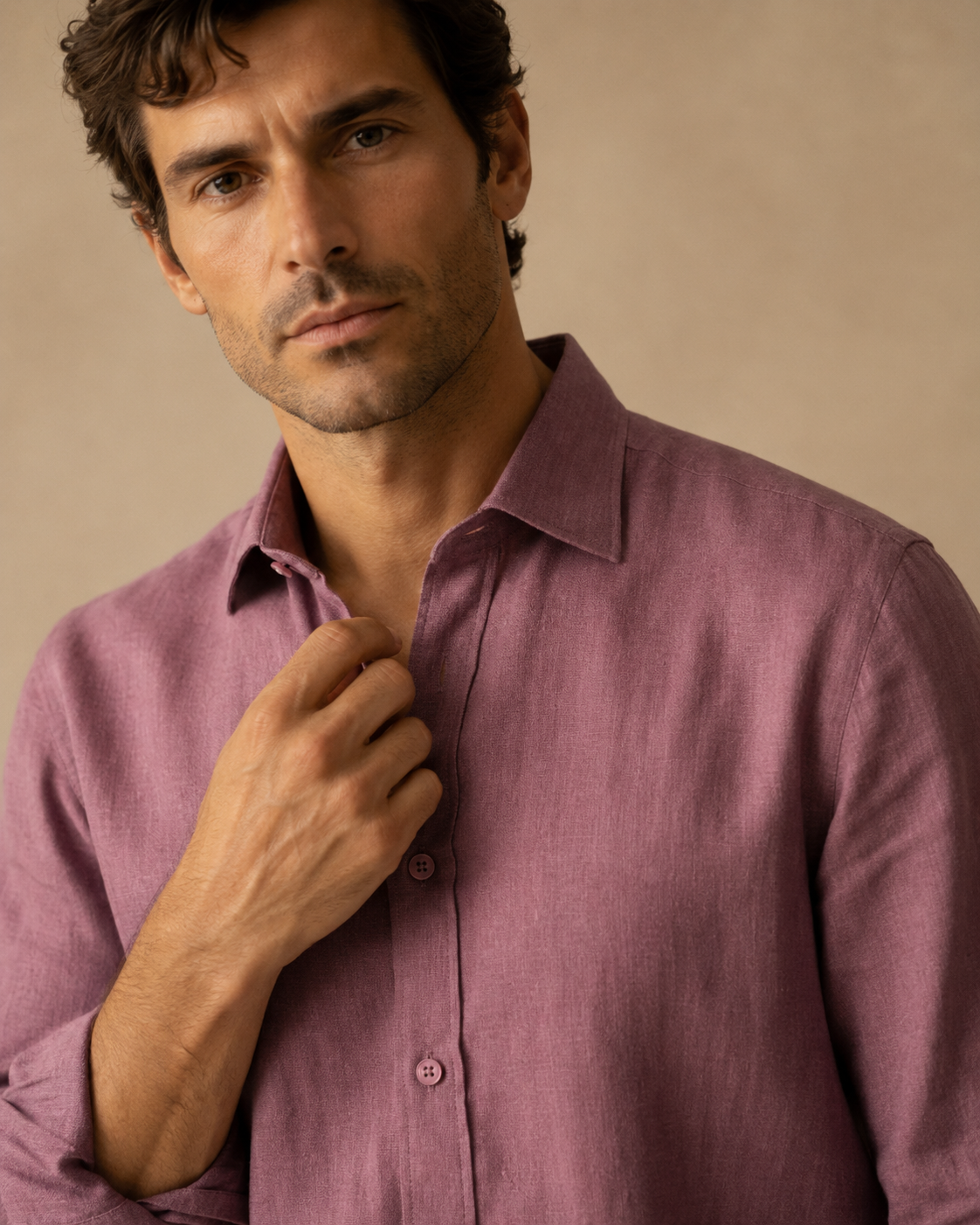 100% Dense-Weave Pure Linen Shirt in Kyoto Berry