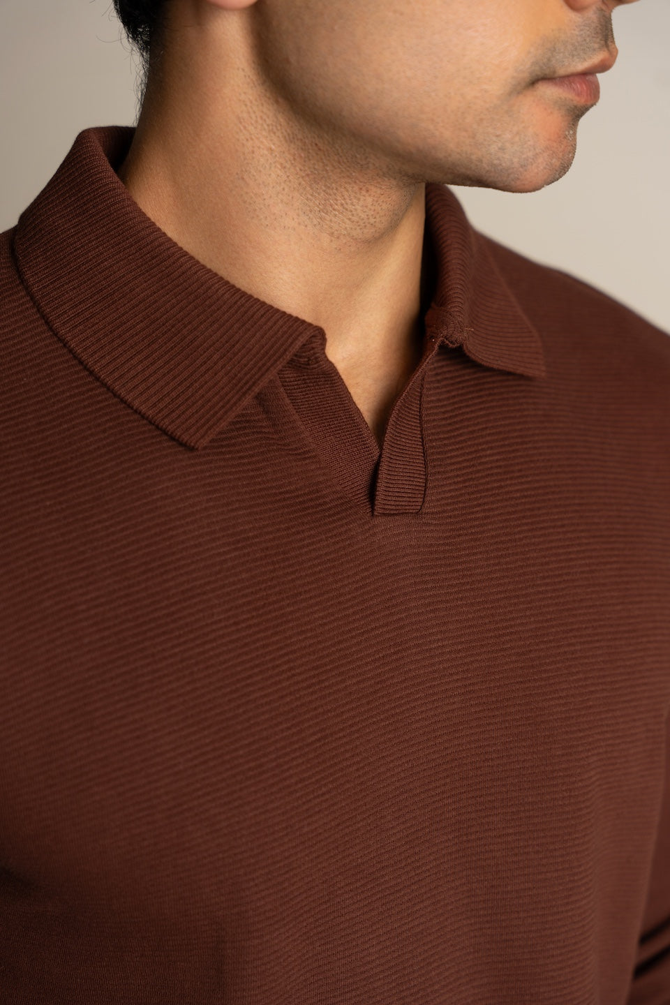 Ottoman Rib Knit Polo in Deep Brown