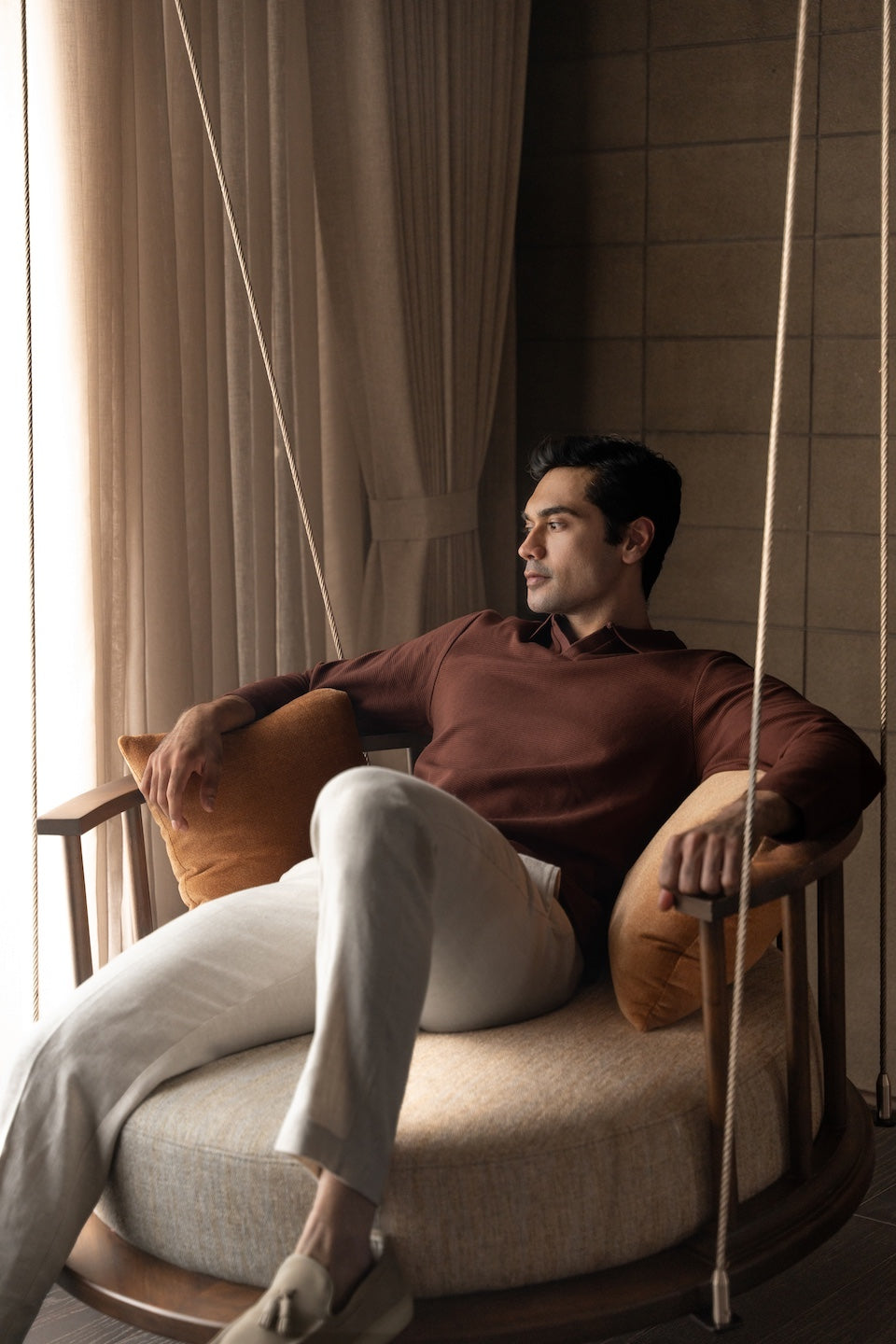 Ottoman Rib Knit Polo in Deep Brown